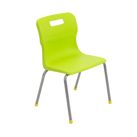 Titan 4 Leg Chair, Size 3, in vibrant lime colour with a plastic seat and chrome legs.