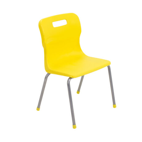 Titan 4 Leg Chair, Size 3, Yellow, features a molded seat and metal legs with plastic feet.
