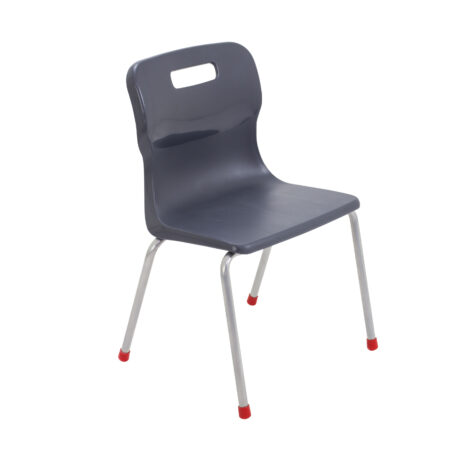 Titan 4 Leg Chair, Size 4, Charcoal colour with grey seat and metal legs featuring red plastic feet.