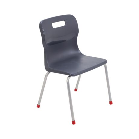 Titan 4 Leg Chair, Size 4, Charcoal colour with grey seat and metal legs featuring red plastic feet.