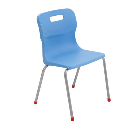 Titan 4 Leg Chair, Size 4, in Sky Blue with a sleek plastic seat and silver metal legs.
