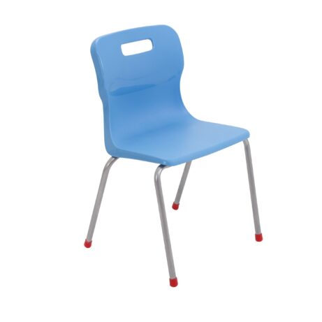 Titan 4 Leg Chair, Size 4, in Sky Blue with a sleek plastic seat and silver metal legs.