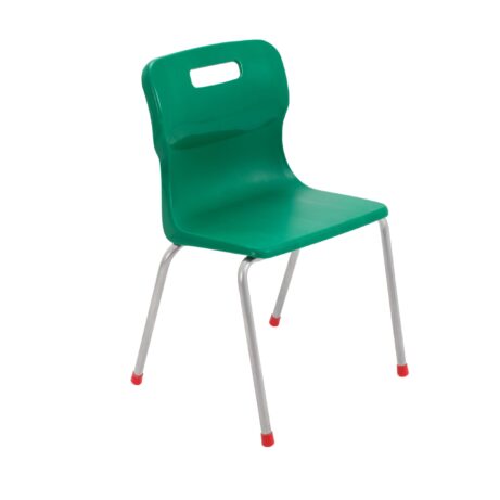 Titan 4 Leg Chair in Size 4, featuring a green plastic seat and metal frame with red feet caps.