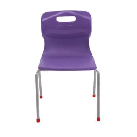 Durable Titan 4 Leg Chair in purple, with a steel frame, impact-resistant shell, anti-tilt legs, and stackable design.