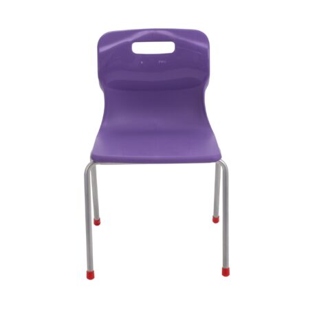 Durable Titan 4 Leg Chair in purple, with a steel frame, impact-resistant shell, anti-tilt legs, and stackable design.