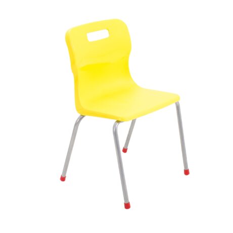 Titan 4 Leg Chair, Size 4, in yellow with a plastic seat and chrome legs, featuring red foot caps.
