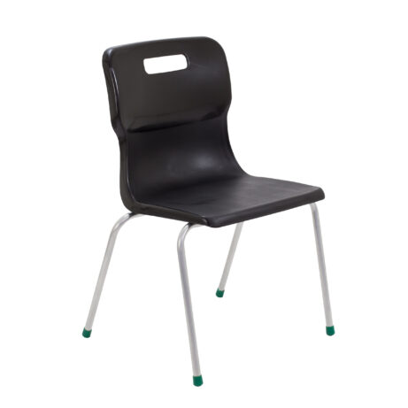 Titan 4 Leg Chair, Size 5, with a black seat and chrome legs featuring green protective tips.