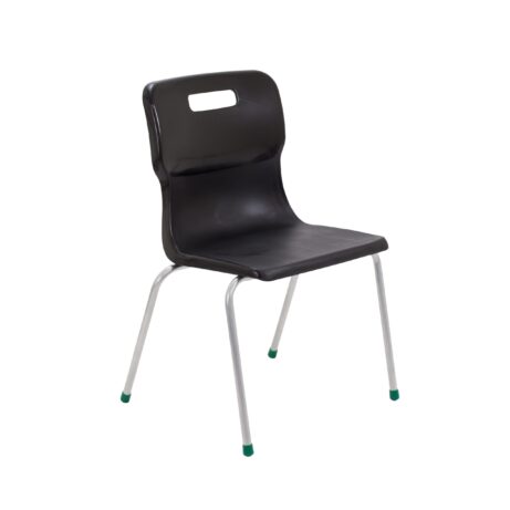 Titan 4 Leg Chair, Size 5, with a black seat and chrome legs featuring green protective tips.