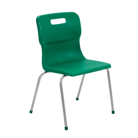 Titan 4 Leg Chair, Size 5, green plastic seat with chrome legs and anti-slip feet.