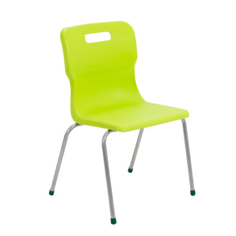 Titan 4 Leg Chair, Size 5, lime colour with a metal frame and anti-slip feet.