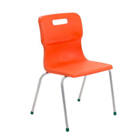 Titan 4 Leg Chair, Size 5, in vibrant orange with a sleek plastic seat and chrome legs.