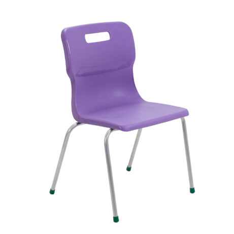 Titan 4 Leg Chair, Size 5, featuring a purple plastic seat and chrome legs with green foot caps.