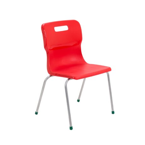 Titan 4 Leg Chair, Size 5, vibrant red seat, chrome legs, designed for durability and comfort.