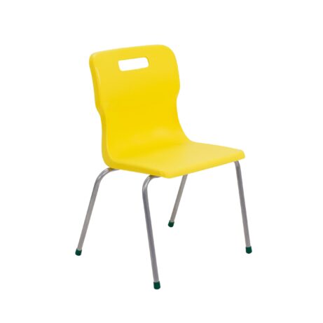 Titan 4 Leg Chair, Size 5, in vibrant yellow with a sleek plastic seat and chrome legs.