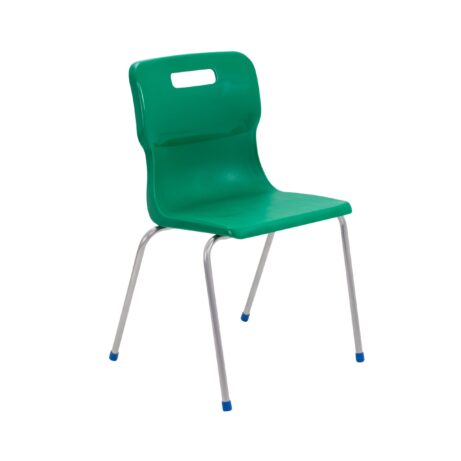 Titan 4 Leg Chair, Size 6, green with a chrome frame and blue feet caps.