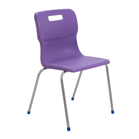Titan 4 Leg Chair in Size 6, featuring a purple plastic seat and chrome legs with blue feet.