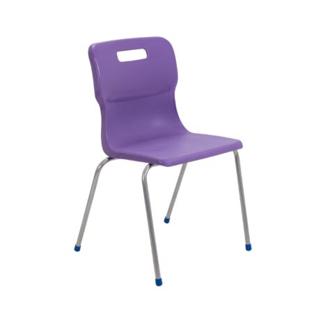 Titan 4 Leg Chair in Size 6, featuring a purple plastic seat and chrome legs with blue feet.