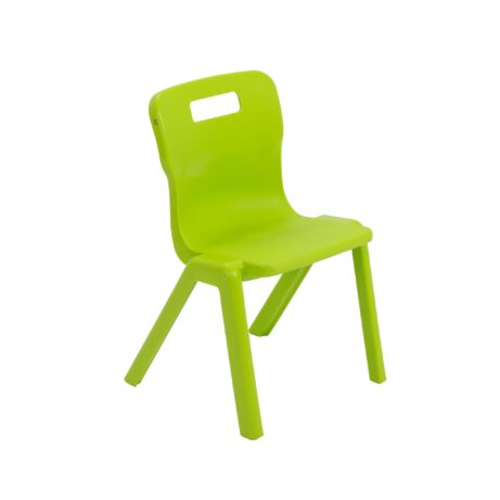 Titan One Piece Chair, Size 2, in vibrant lime green, with a curved back and four sturdy legs.