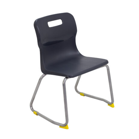 Titan Skid Base Chair, Size 3, Charcoal colour with a sturdy steel frame and yellow feet.