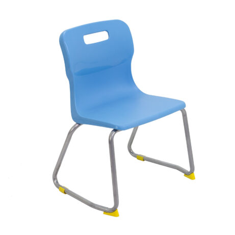 Titan Skid Base Chair, Size 3, in Sky Blue with a silver frame and yellow foot caps.