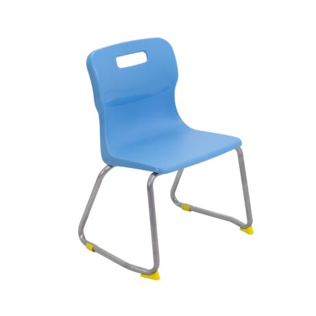 Titan Skid Base Chair, Size 3, in Sky Blue with a silver frame and yellow foot caps.