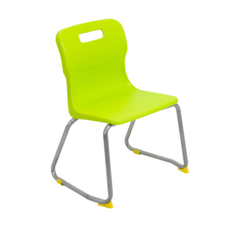 Titan Skid Base Chair, Size 3, in vibrant lime colour with a metal frame and skid base design.