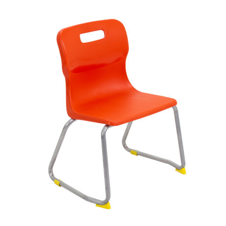 Titan Skid Base Chair, Size 3, in vibrant orange with a sturdy metal frame and yellow foot caps.