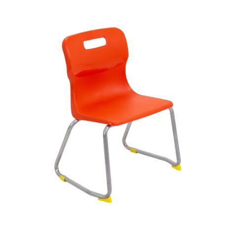 Titan Skid Base Chair, Size 3, in vibrant orange with a sturdy metal frame and yellow foot caps.