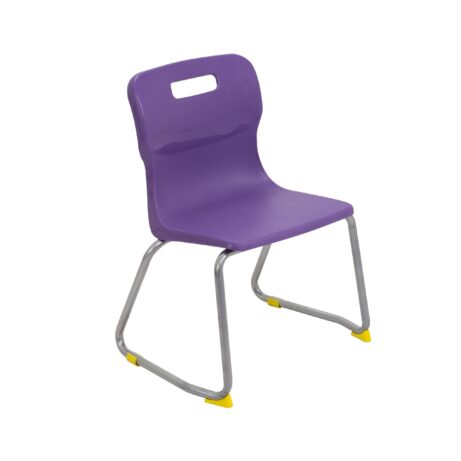 Titan Skid Base Chair, Size 3, featuring a purple plastic seat and silver metal frame with yellow plastic feet.