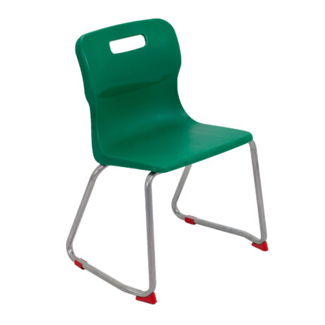 Titan Skid Base Chair, Size 4, in green with a metal frame and red rubber feet.