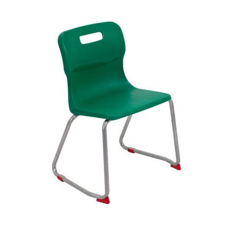 Titan Skid Base Chair, Size 4, in green with a metal frame and red rubber feet.