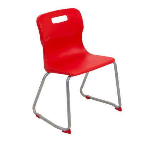 Titan Skid Base Chair, Size 4, featuring a red plastic seat and silver skid base frame.