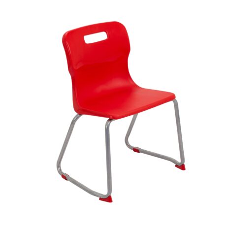 Titan Skid Base Chair, Size 4, featuring a red plastic seat and silver skid base frame.