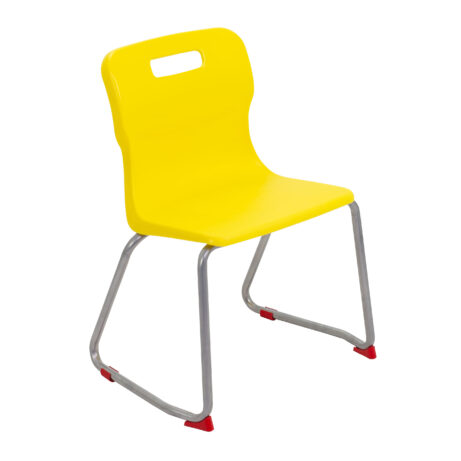 Titan Skid Base Chair in Size 4, vibrant yellow with a sturdy silver frame and red foot caps.