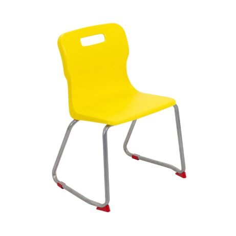 Titan Skid Base Chair in Size 4, vibrant yellow with a sturdy silver frame and red foot caps.