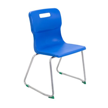 Titan Skid Base Chair, Size 5, featuring a blue plastic seat and chrome skid base legs.
