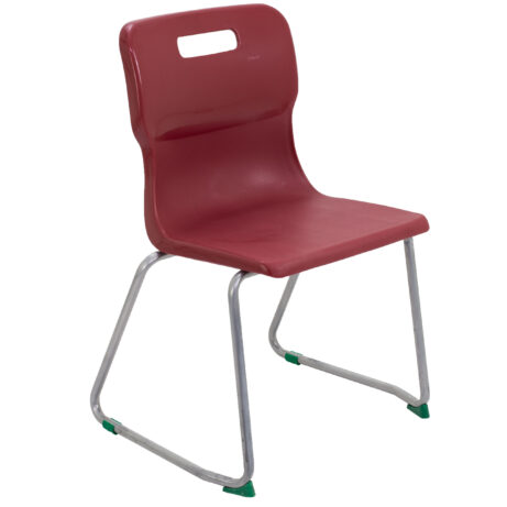 Titan Skid Base Chair, Size 5, in burgundy with a sleek plastic seat and chrome skid base.