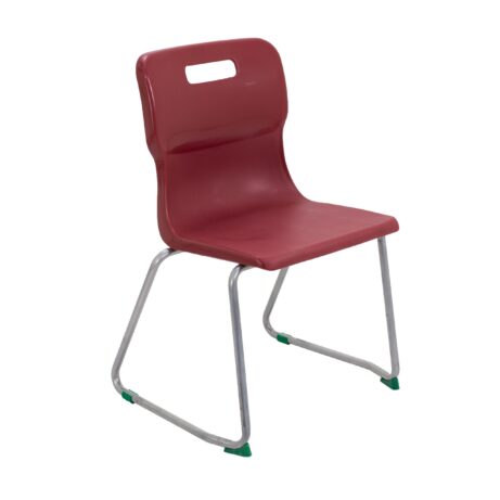 Titan Skid Base Chair, Size 5, in burgundy with a sleek plastic seat and chrome skid base.