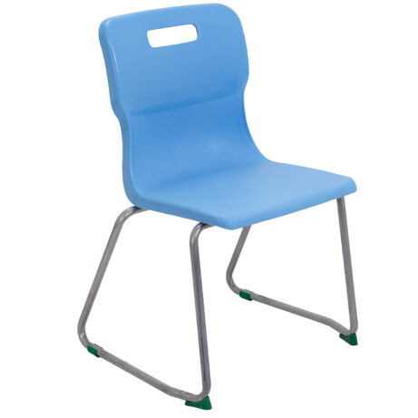 Titan Skid Base Chair, Size 5, in Sky Blue, featuring a sleek design and sturdy metal base.