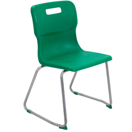 Titan Skid Base Chair, Size 5, green plastic seat, silver metal frame, contemporary design for versatile seating.