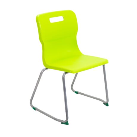 Titan Skid Base Chair, Size 5, in vibrant Lime colour with a chrome frame and green feet.
