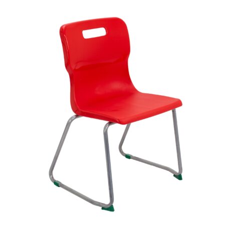 Titan Skid Base Chair, Size 5, with a red seat and chrome skid base.