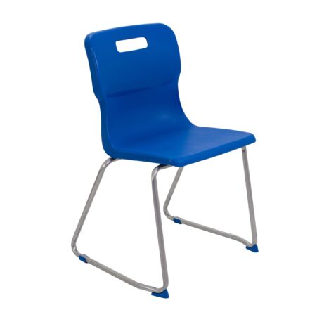 Titan Skid Base Chair, Size 6, in blue with a sleek design and a silver metal frame.