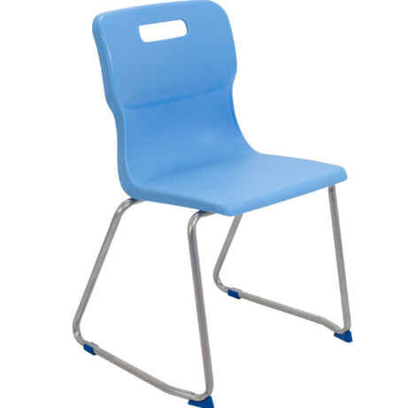 Titan Skid Base Chair, Size 6, Sky Blue color with a silver metal frame and ergonomic design.