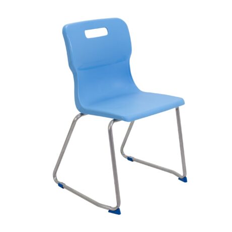 Titan Skid Base Chair, Size 6, Sky Blue color with a silver metal frame and ergonomic design.