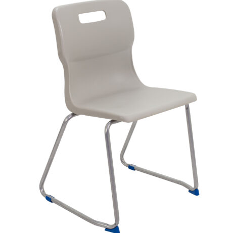 Titan Skid Base Chair, Size 6, in grey, featuring a sleek design with a chrome frame and blue tips.