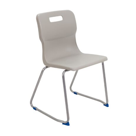 Titan Skid Base Chair, Size 6, in grey, featuring a sleek design with a chrome frame and blue tips.