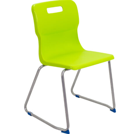 Titan Skid Base Chair, Size 6, in vibrant lime green with a metal frame and blue foot caps.
