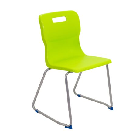 Titan Skid Base Chair, Size 6, in vibrant lime green with a metal frame and blue foot caps.