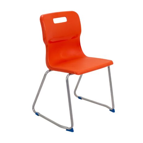 Titan Skid Base Chair in Size 6, featuring a vibrant orange plastic seat and silver metal frame.
